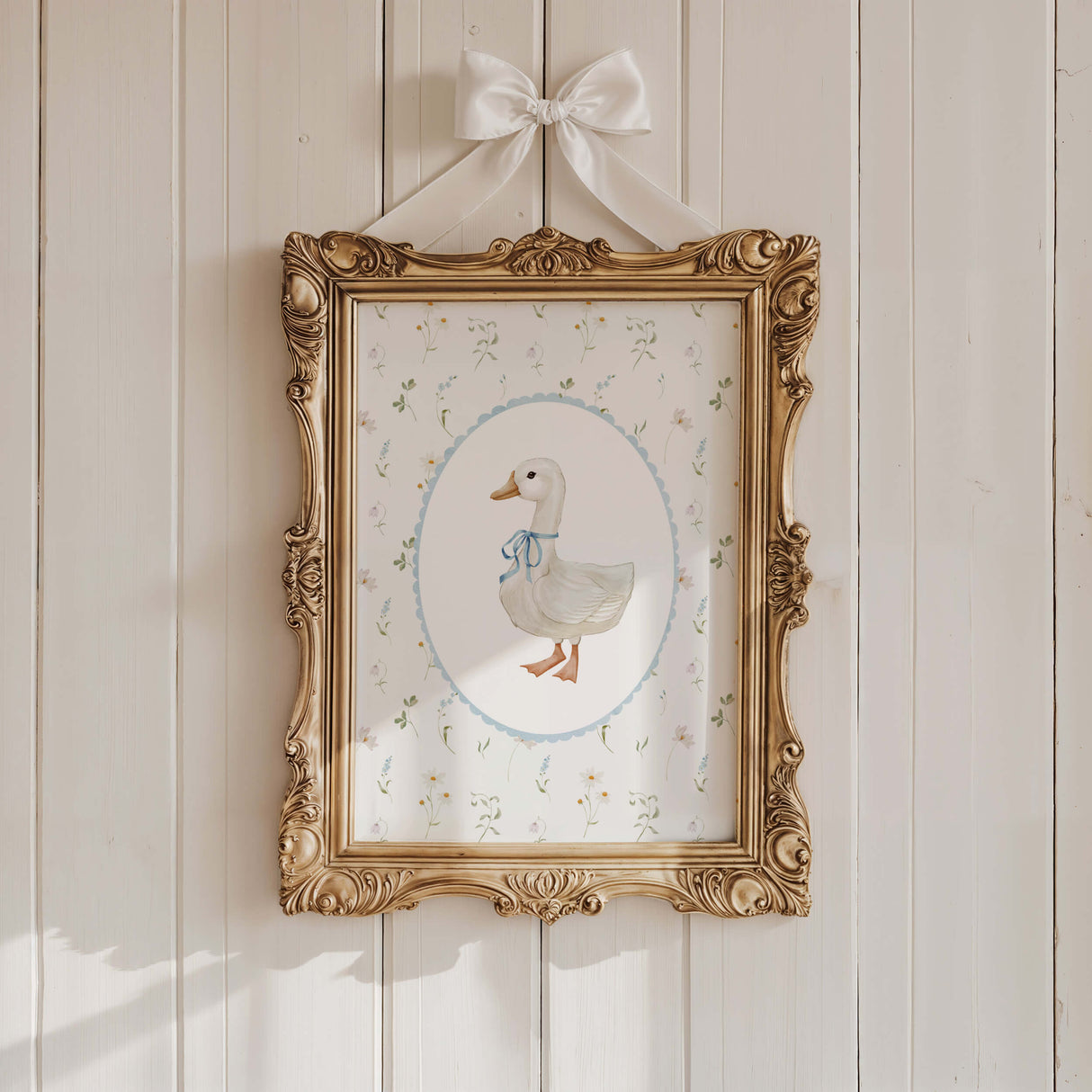 Watercolor goose poster for baby boys room decor, toddler room decor, blue nursery decor, boho nursery decor, cottagecore nursery decor, vintage nursery decor.