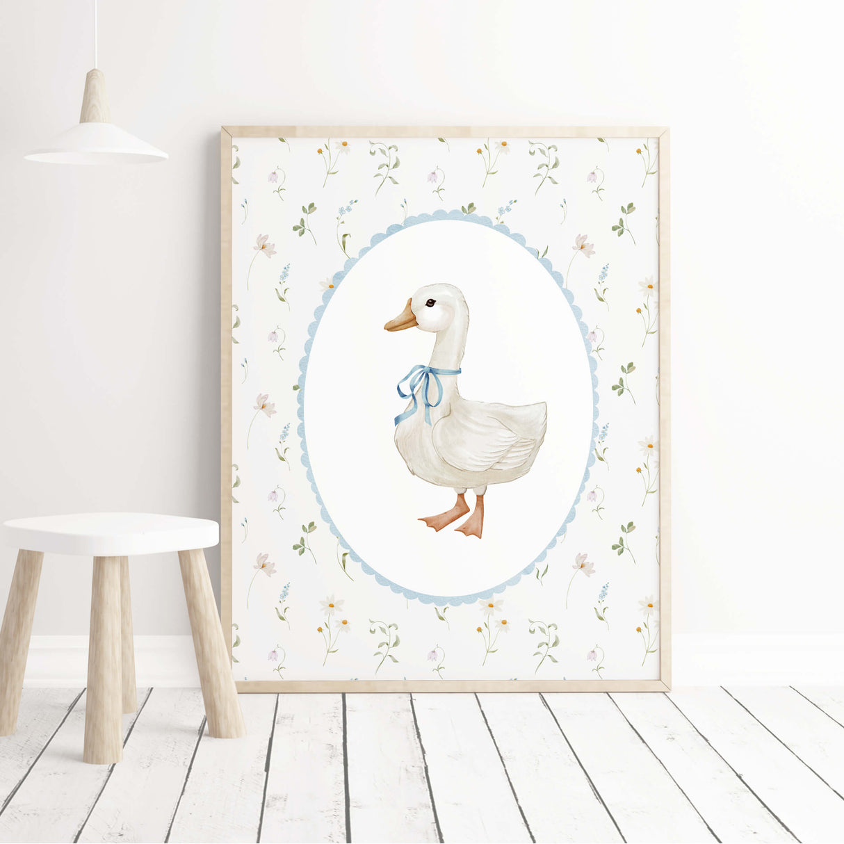Watercolor duck print for baby boys room decor, toddler room decor, blue nursery decor, boho nursery decor, cottagecore nursery decor, vintage nursery decor.