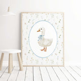 Watercolor duck print for baby boys room decor, toddler room decor, blue nursery decor, boho nursery decor, cottagecore nursery decor, vintage nursery decor.