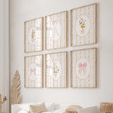 Vintage floral initial letters nursery wall art bundle with pink wildflowers printable