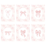 Set of six pink ribbon illustrations with floral chinoiserie background for nursery