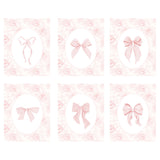 Set of six bow pink coquette print with chinoserie background.