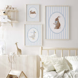 Nursery animal illustrations set for wall gallery in baby boy room.

