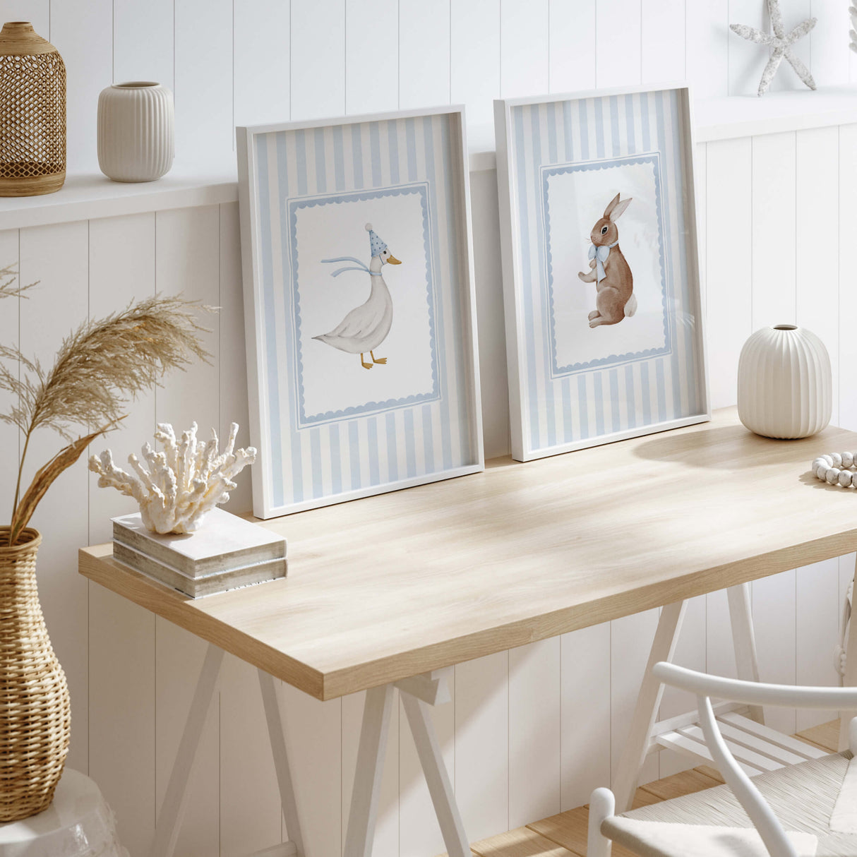 Digital download of cute rabbit and duck nursery wall decor for toddler's room.


