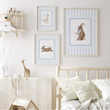 Woodland animal nursery art print set with duck and bunny in soft pastel colors.

