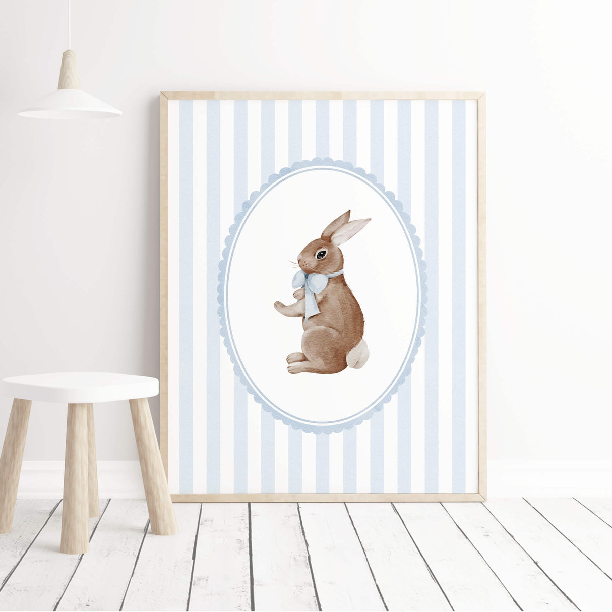 Instant download nursery wall art with whimsical animal illustrations in blue and white.

