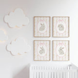 Cottagecore bunny nursery wall decor with soft pink vintage style