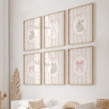 Bunny nursery wall art printable with floral and bow illustrations