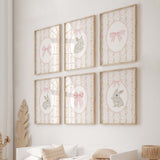 Bunny nursery wall art printable with floral and bow illustrations