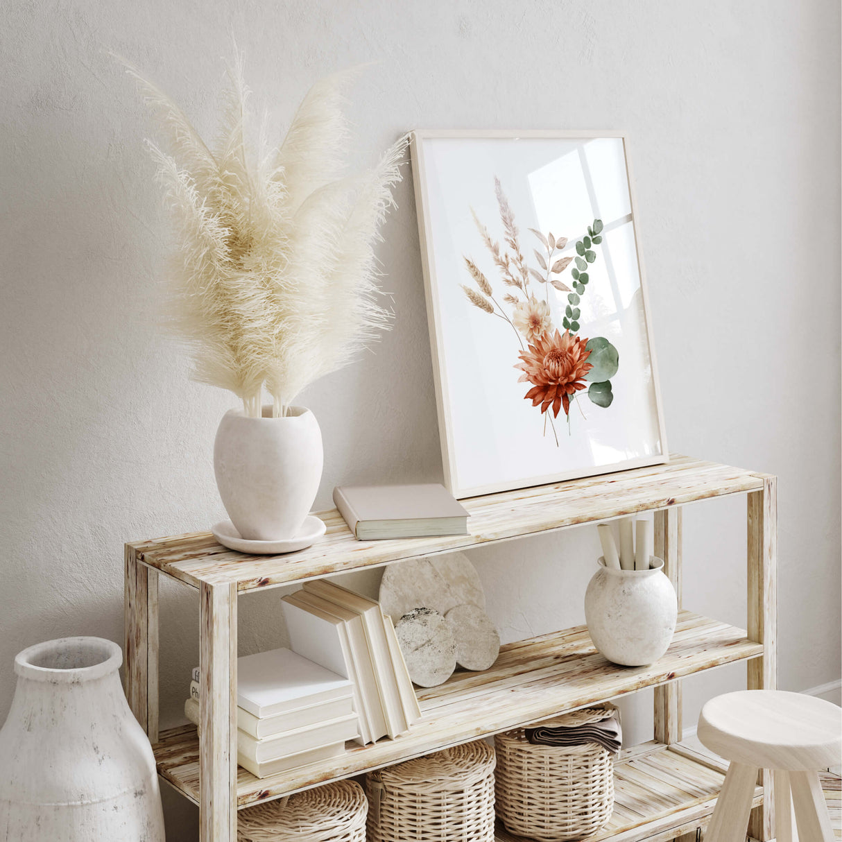 Boho Wildflower Prints - Green - Orange - Beige - Set of 3