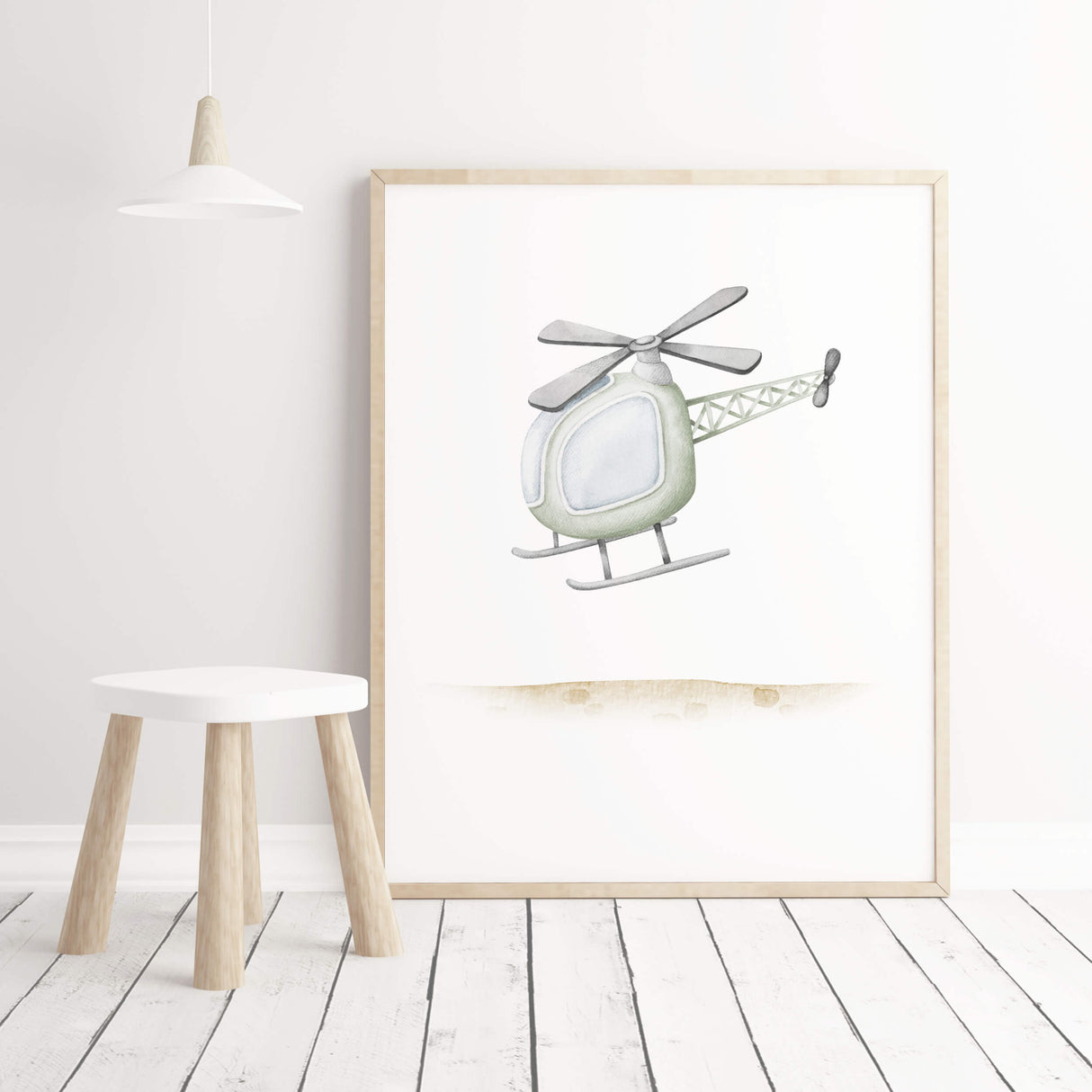 Watercolor sage green vintage car and airplane print with quote for toddler room decor, baby boys room decor.