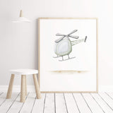 Watercolor sage green vintage car and airplane print with quote for toddler room decor, baby boys room decor.