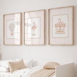 Set of 3 nursery wall art printables featuring carousel ballerina and hot air balloon

