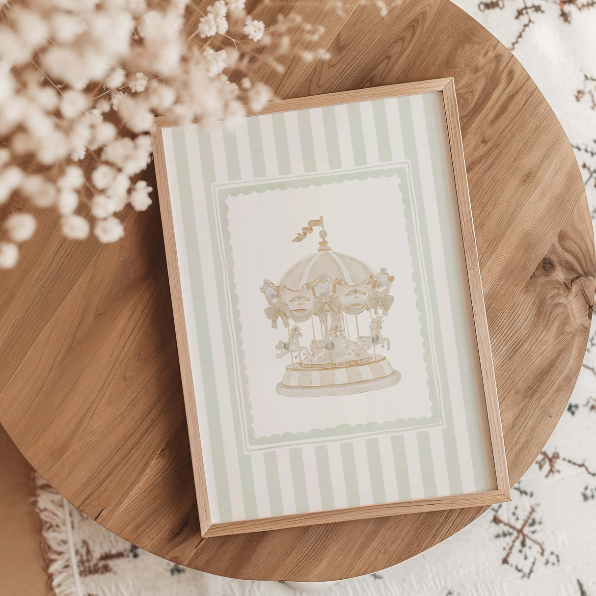 Luxury nursery printable wall art set with carousel and hot air balloon prints.