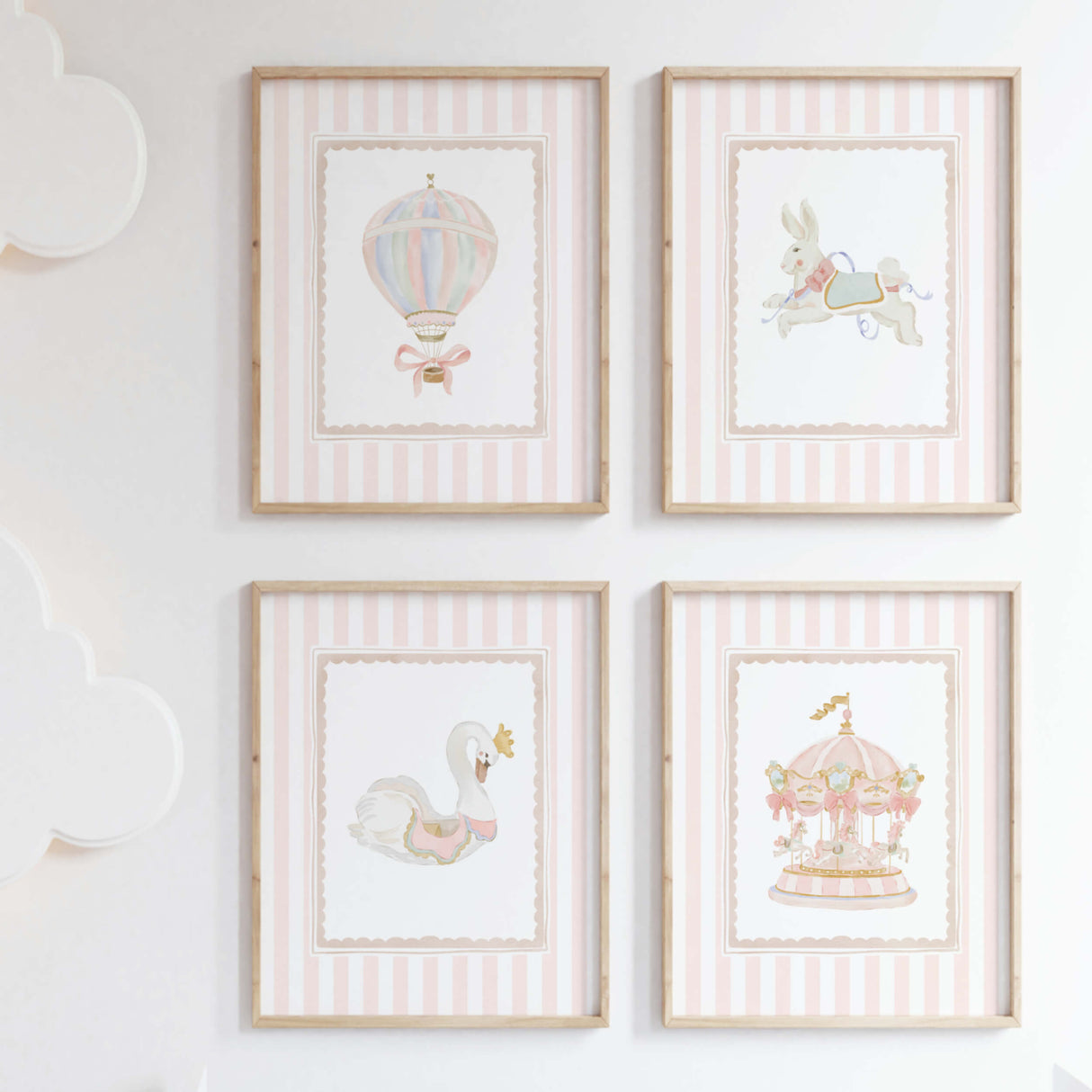 Baby girl printable artwork in vintage pink and beige carousel theme

