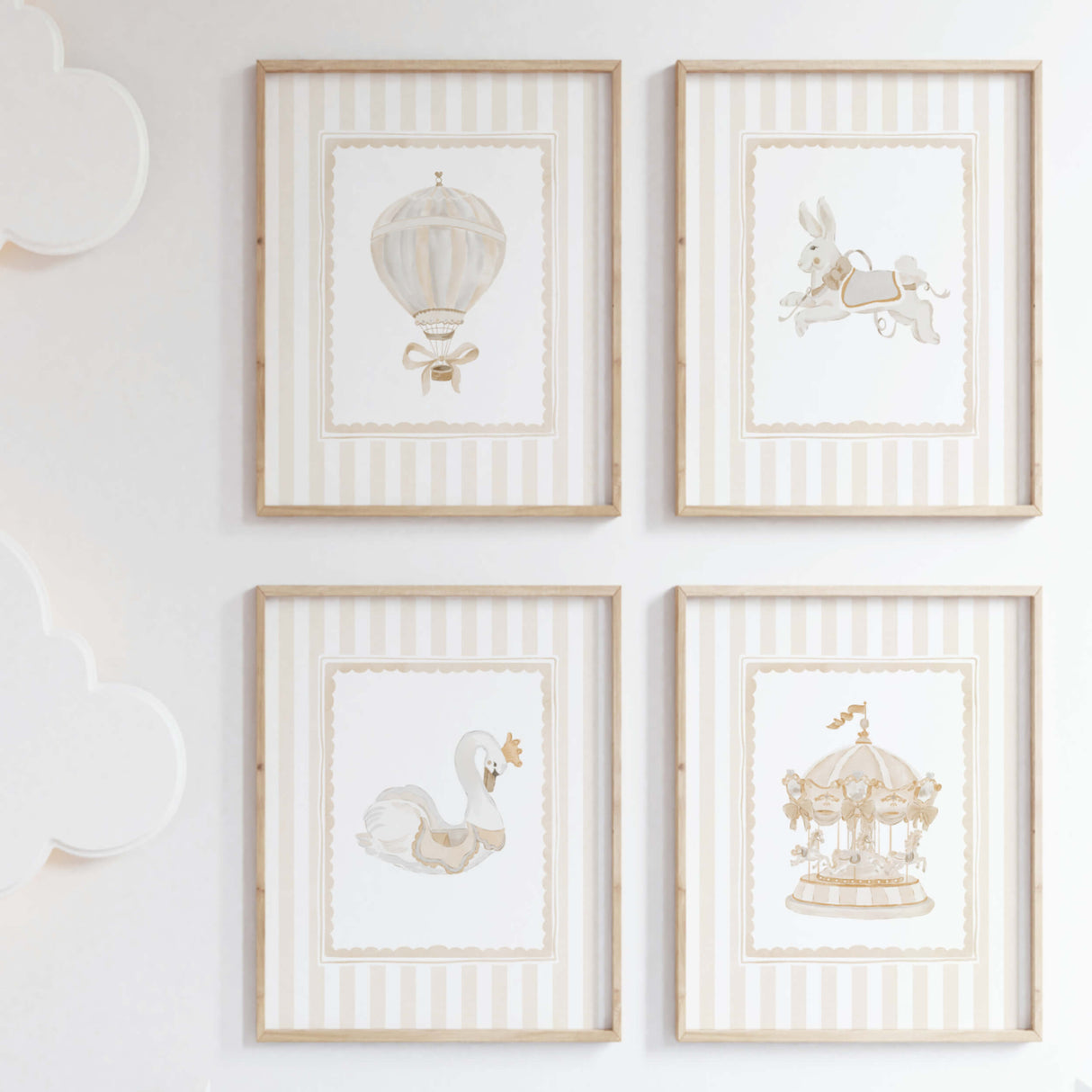 Gender neutral printable nursery art set with elegant pastel animal illustrations

