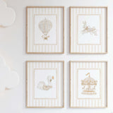 Gender neutral printable nursery art set with elegant pastel animal illustrations

