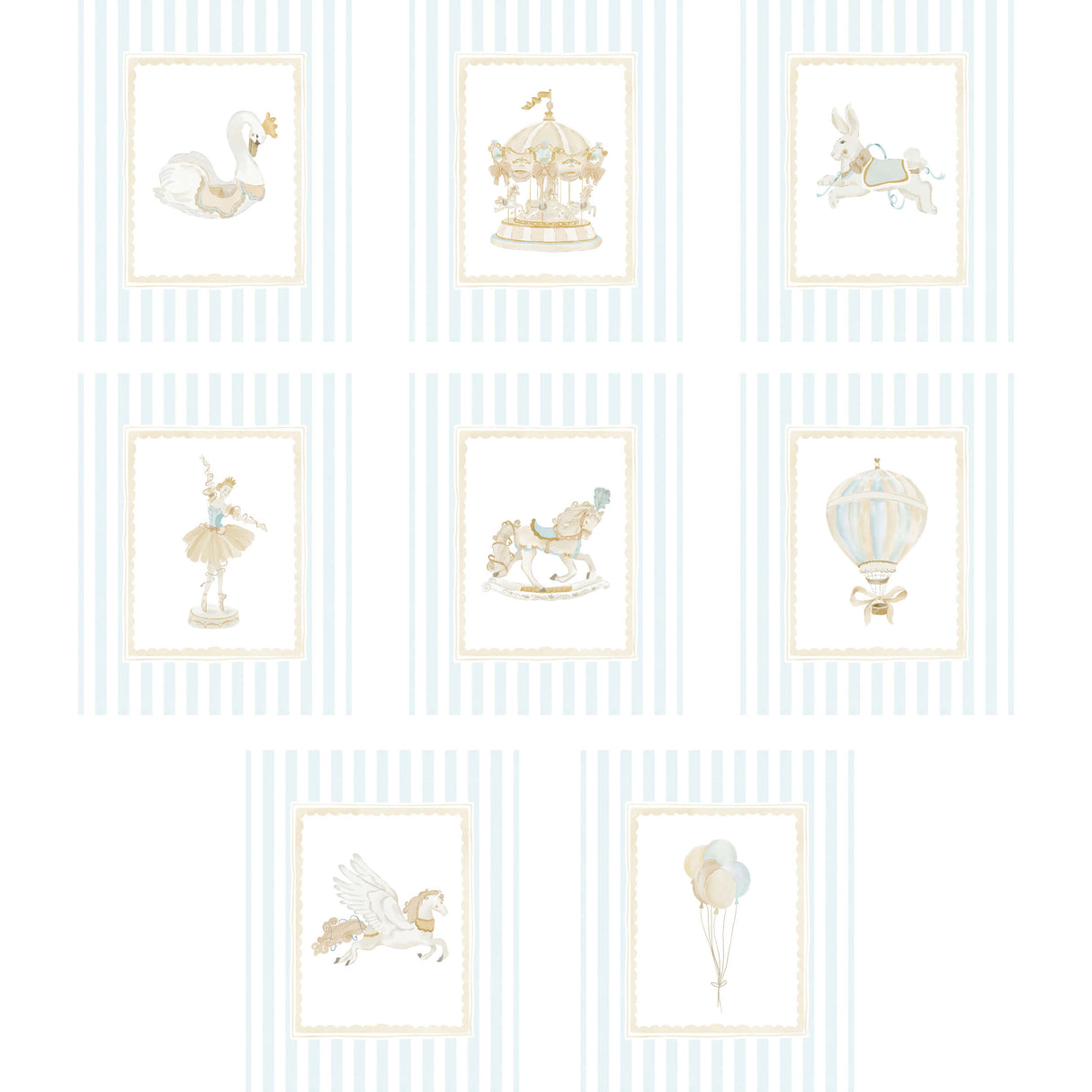"Watercolor carousel nursery artwork in turquoise beige tones perfect for baby room decoration"