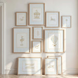 "Pastel turquoise carousel nursery prints bundle with gender neutral baby room artwork and A Z alphabet letters"