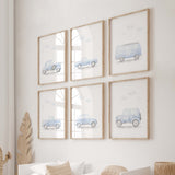 Light blue vintage car printable for baby boys and toddler room decor.