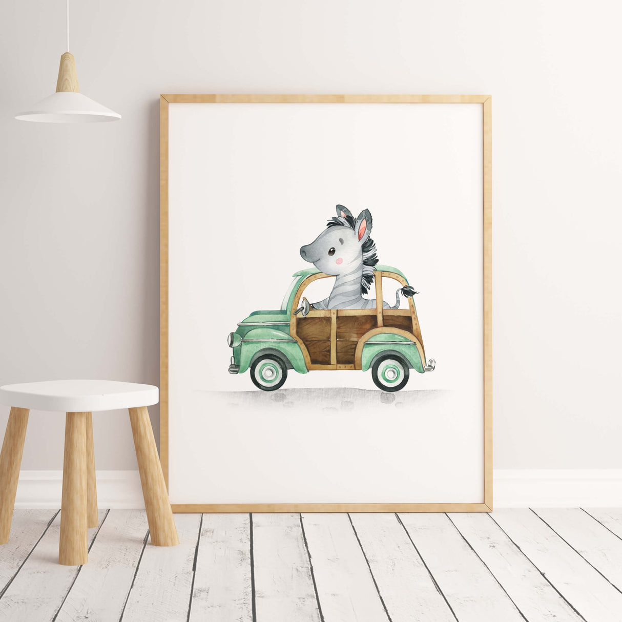 Watercolor cars with zebra print for toddler and boys room decor.