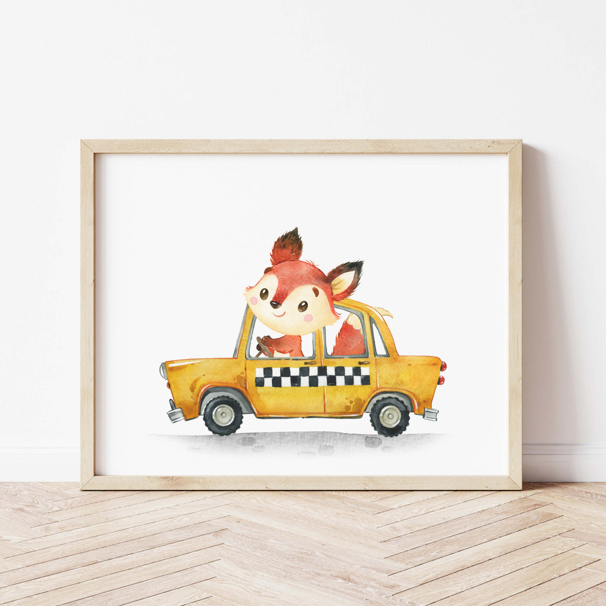 Taxi with fox print for toddler room decor and baby boys room decor. 