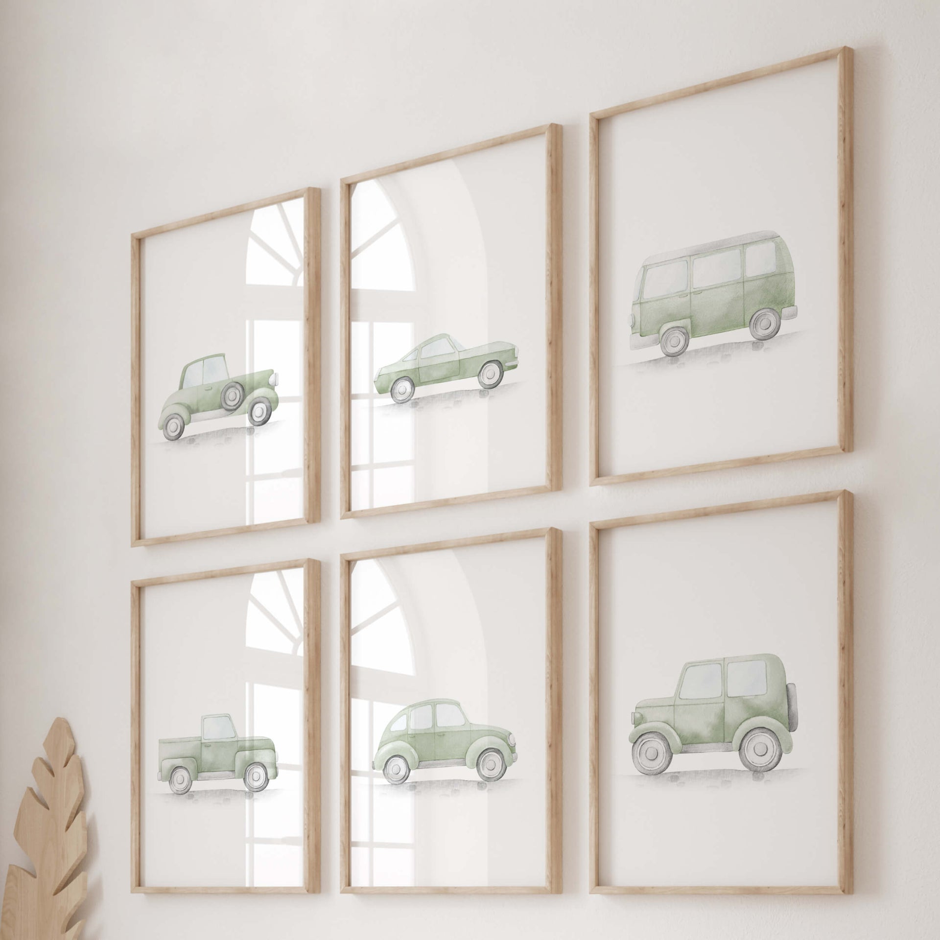 Car Nursery Prints Sage Green Set of – Neutral Nursery Decor