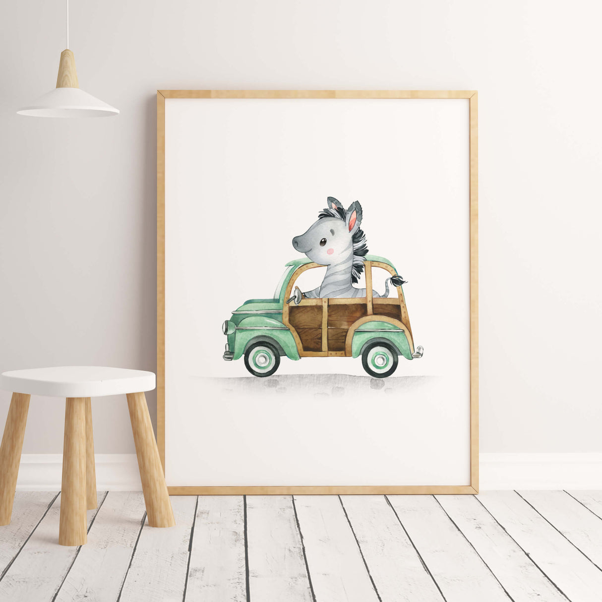 Watercolor cars with zebra print for toddler and boys room decor.