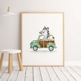 Watercolor cars with zebra print for toddler and boys room decor.
