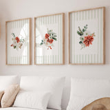 Sage green floral wall art printable set of 3 for cozy modern home decor.