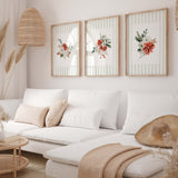 Scandinavian style Christmas floral printable wall art with pine tree illustrations.