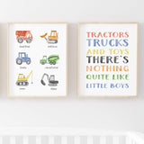 Watercolor colorful construction vehicle poster with quote print for toddler room decor, baby boys room decor, nursery room decor.