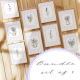 Lavender printable wall art bundle set of 9 with cottagecore botanical floral design in pastel lilac

