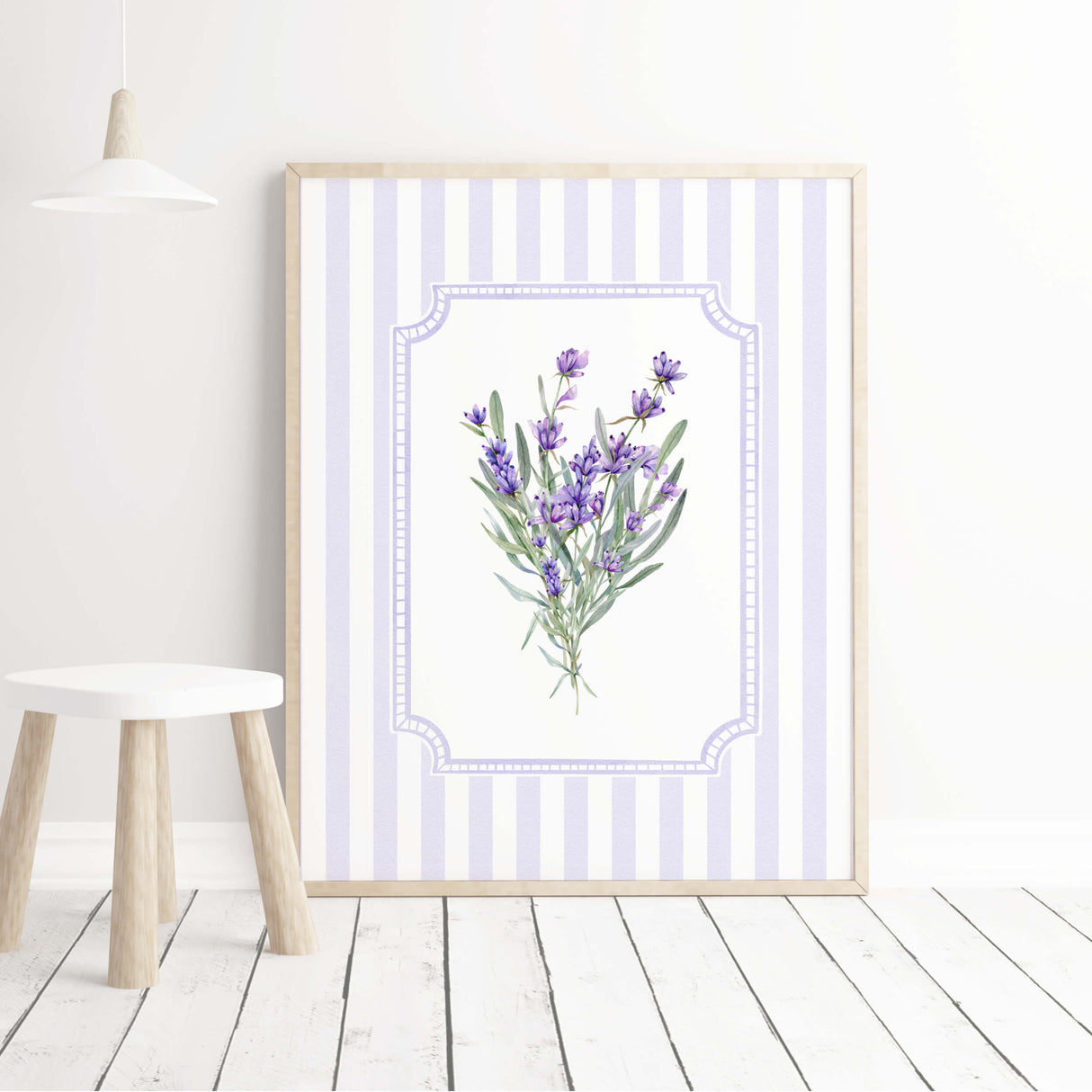 French country lavender flower printables pastel lilac stripe wall decor

