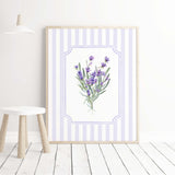 French country lavender flower printables pastel lilac stripe wall decor

