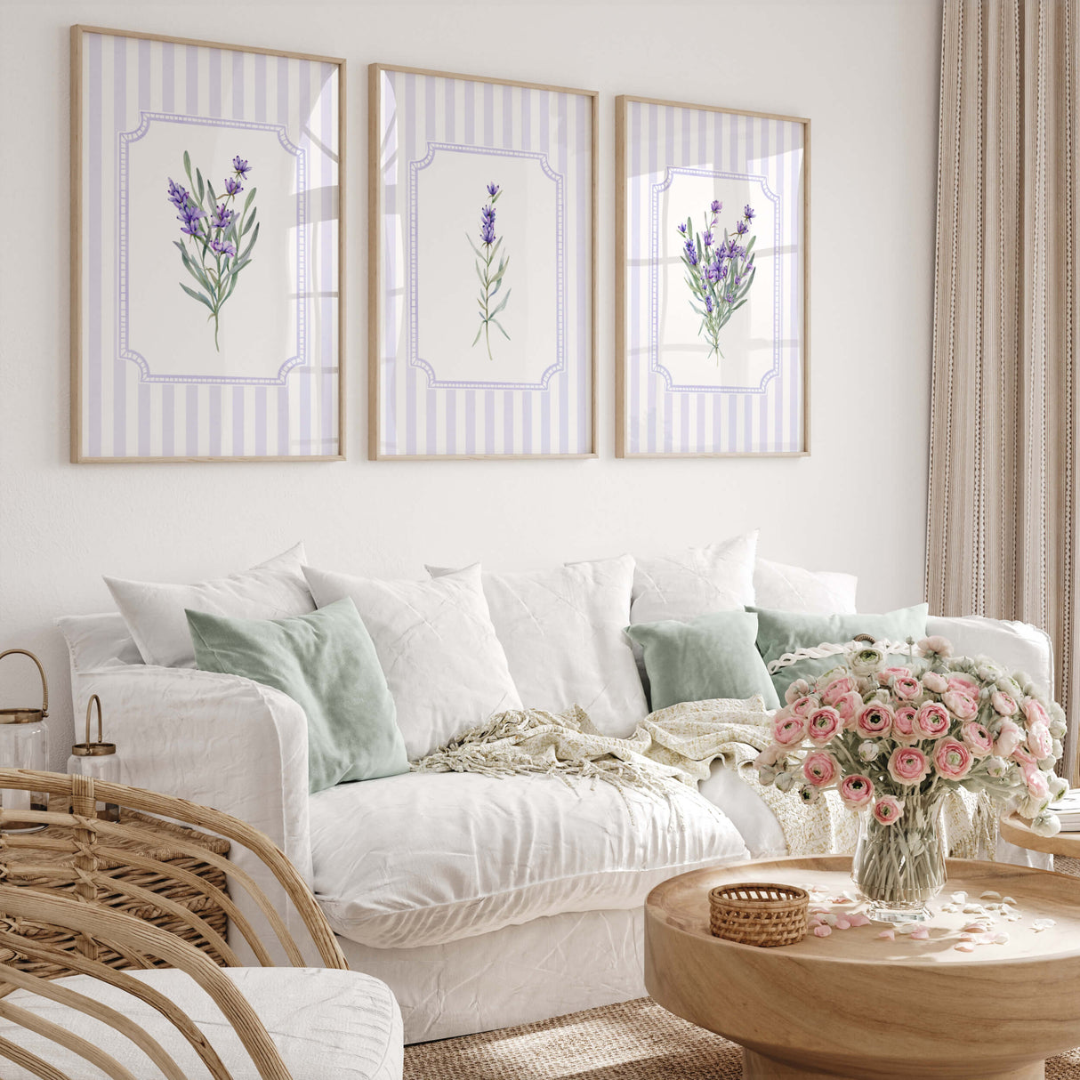 Cottagecore lavender prints set of 3 digital wall art for nursery and living room

