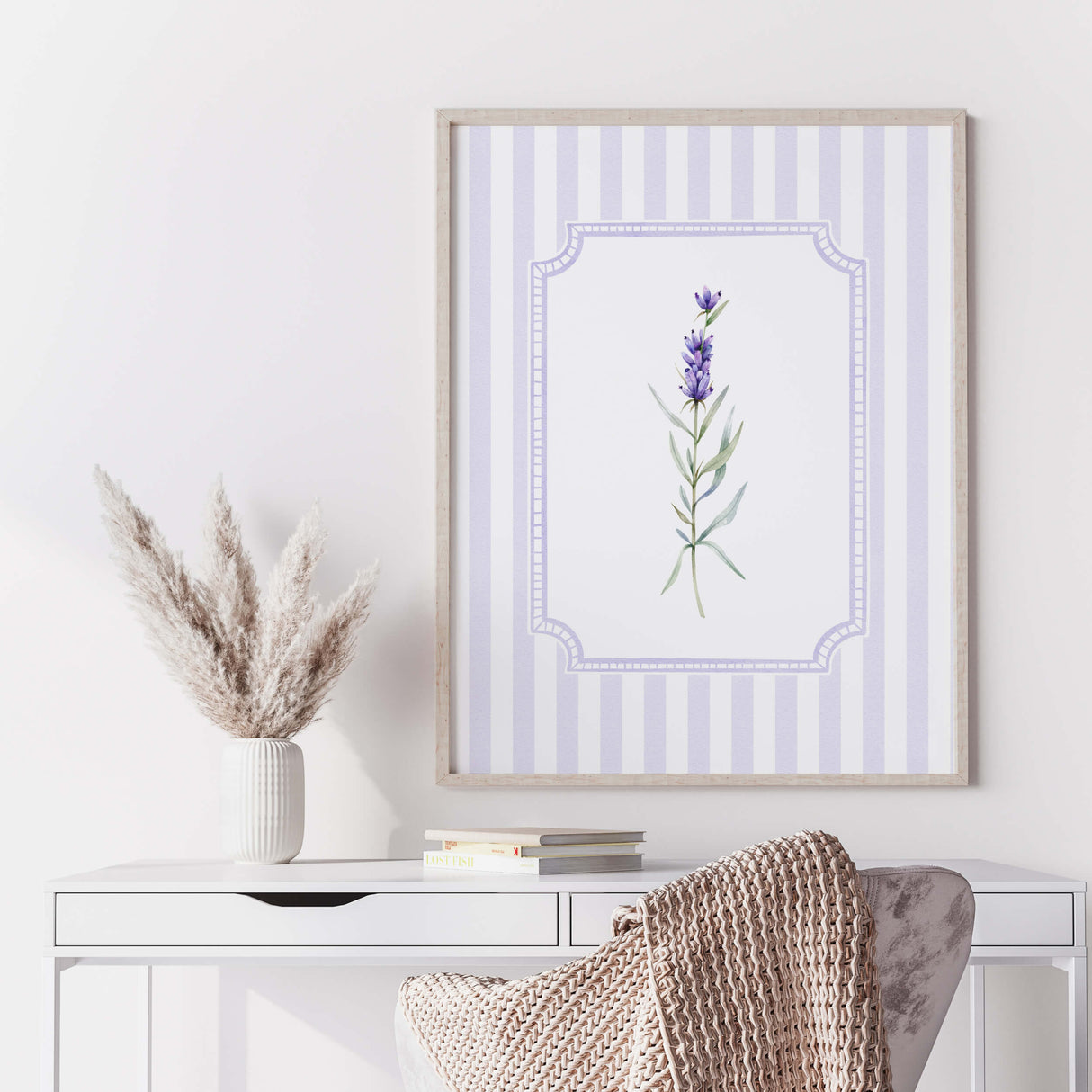 Lavender stripe wall art for farmhouse kitchen and botanical room decor

