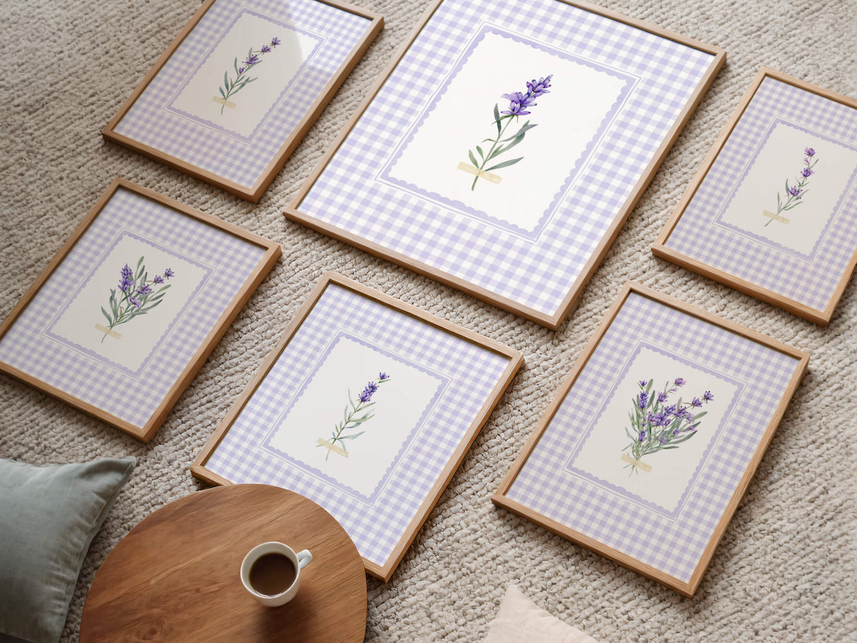 Lavender bouquet printable set in vintage watering cans and vases


