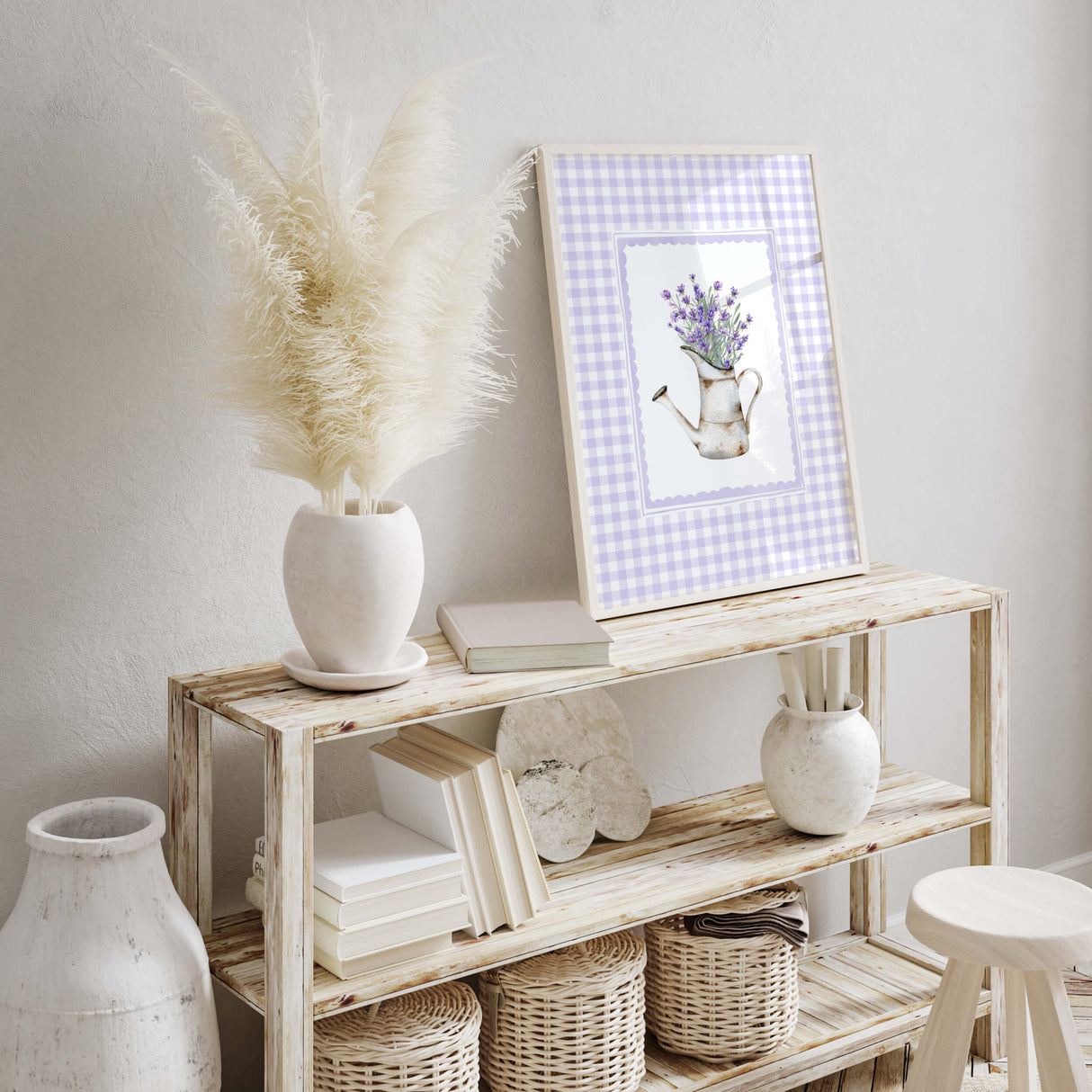 Coquette gingham lavender floral wall decor digital files


