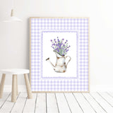Printable lavender artwork with gingham border for kitchen or nursery

