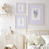 Digital download of watercolor lavender prints in purple gingham frames

