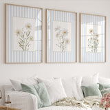 Scandinavian style blue striped daisy floral digital prints.

