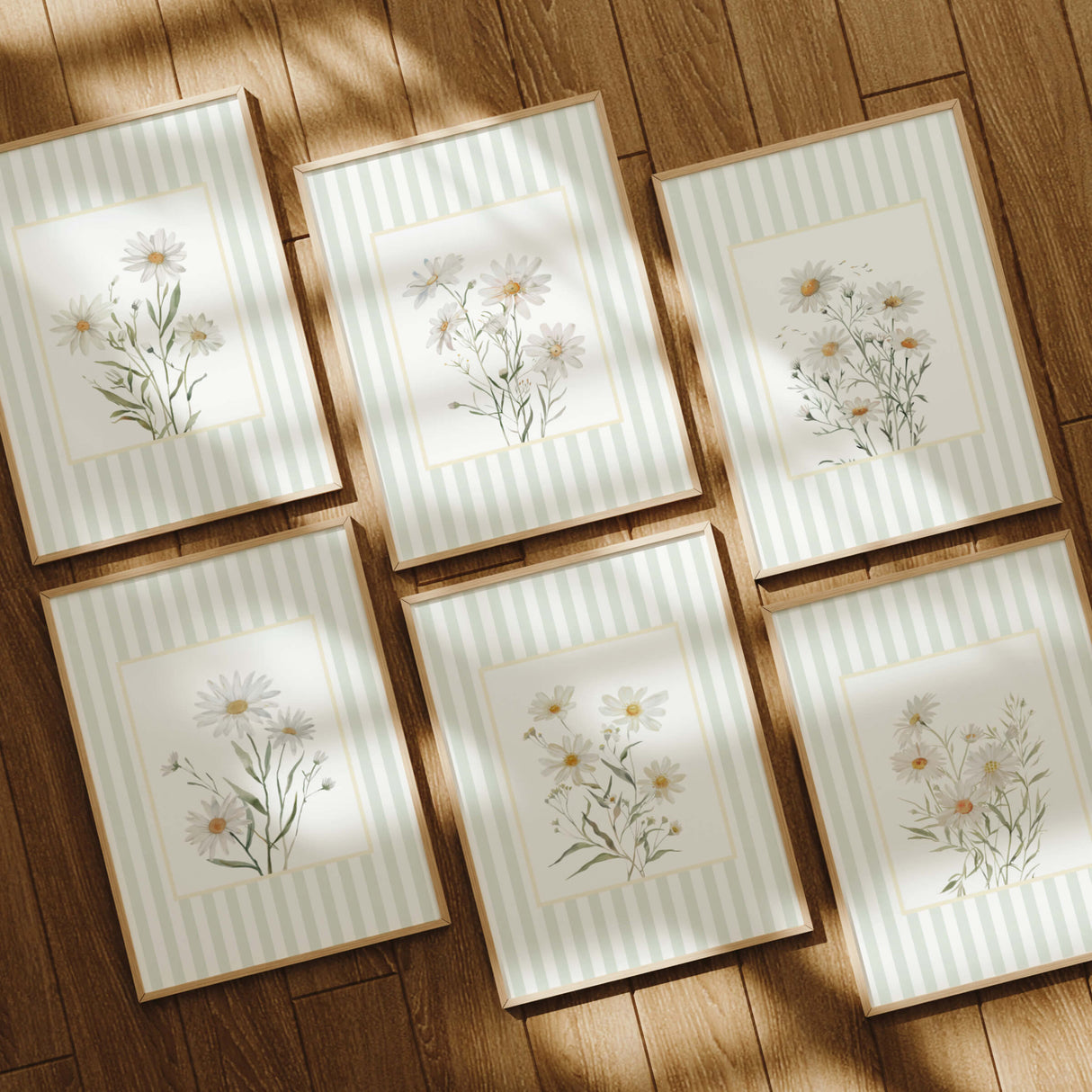 Digital downloadable floral wall art set featuring chamomile and daisies

