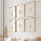 Neutral daisy flower wall art prints in light yellow stripe frame set of 8 digital downloads

