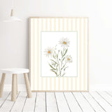 Neutral daisy flower wall art prints in light yellow stripe frame set of 8 digital downloads

