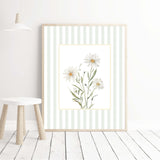 Vintage style chamomile and daisy printable wall art set in sage green


