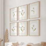 Minimalist dandelion botanical print with green striped background printable