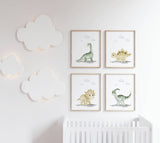 Set of 4 watercolor baby dino printable for little boys and girls room decor.
