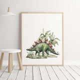 Watercolor stegosaurus print  with boys room decor.