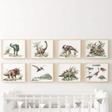 Set of 8 dinosaur prints for kids room decor.